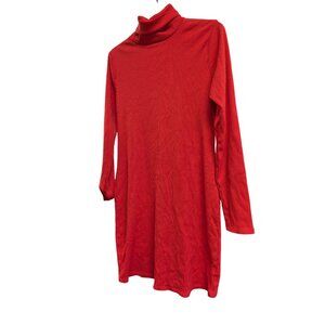 Wild Fable Bright Red Long Sleeve Turtleneck Dress L Ribbed Knit Fabric